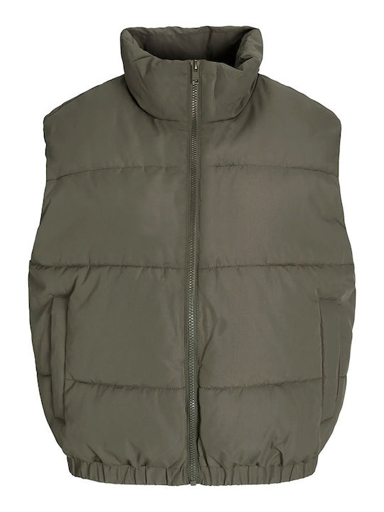 Scurtă Jachetă de femei Fără mâneci Puffer Khaki