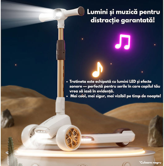 Qova Scuter Copii Pliabil 3 Roți Cu Iluminare LED Pentru 3+ Ani Negru