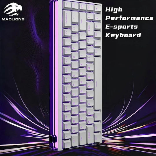 Madlions Professional Gaming Μηχανικό Πληκτρολόγιο 65% με Magnetic διακόπτες και RGB φωτισμό (Αγγλικό US) Λευκό