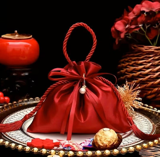 By Queen Luxury Gift Pouch Red Pearl Σατέν Πουγκί