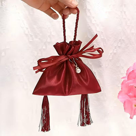 By Queen Luxury Gift Pouch Red Pearl Σατέν Πουγκί