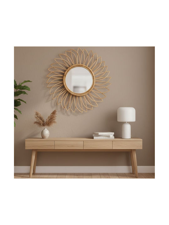 Polihome Sunflower Oglindă de Perete cu Bej Ramă din Rattan Diametru 60cm 1buc