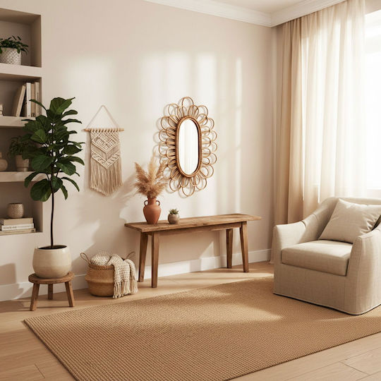 Polihome Mandal Wandspiegel Oval mit Beige Rattan Rahmen 35x18cm 1Stück