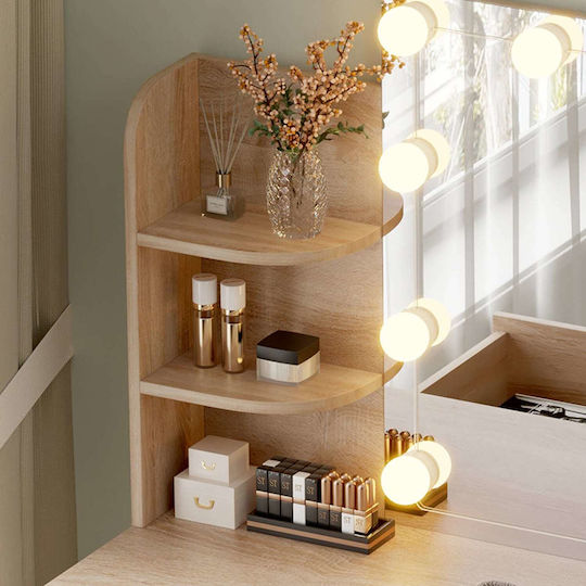 Floor-Standing Makeup Dressing Table Wooden Sonoma with Mirror 101.8x40x139.5cm