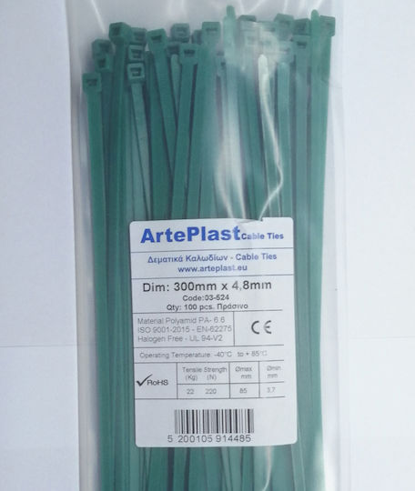 Cable Ties Plastic 300mmx4.8mm In Green Colour 100pcs
