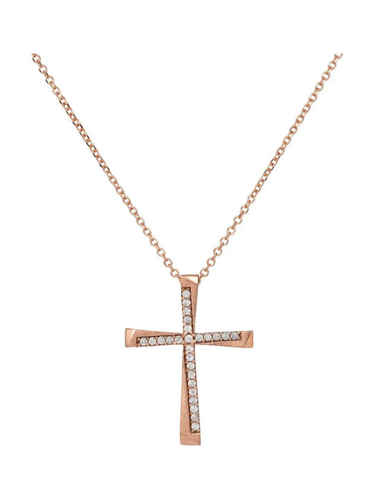 Crucifix Roz Aur 14 Carate Pentru Femei Cu Lanț Crucifix Roz Aur 14 Carate Pentru Femei Cu Lanț