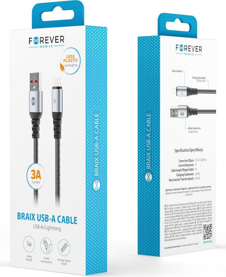 Forever Braided USB-A to Lightning Cable 18W Black 1m