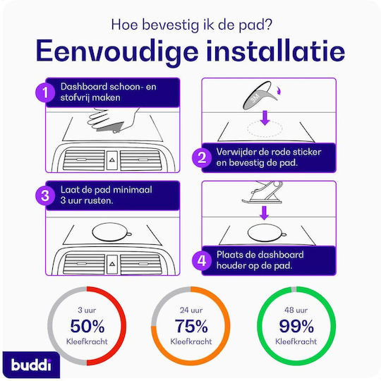 Αυτοκόλλητη Βάση Βεντούζα Ταμπλό Buddi Way Universal Βάσεις Αυτοκίνητου Χωρίς Βάση Black 8719246496813