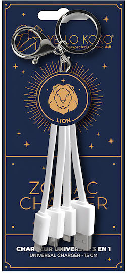 Yello Koko Cable Usb 3 In 1 Micro-usb Usb-c Lightning Design Astrology Leo Keyring White