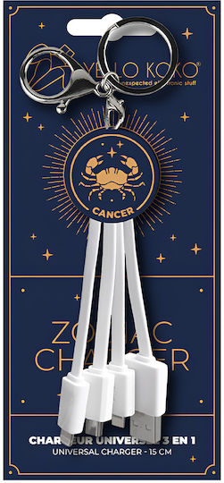 Yello Koko Cablu Usb 3-in-1 Micro-usb Usb-c Lightning Design Astrology Cancer Breloc Alb