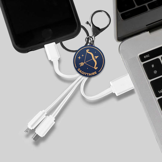 Yello Koko Cablu Usb 3 În 1 Micro-usb Usb-c Lightning Design Astrology Săgetător Brelog Alb