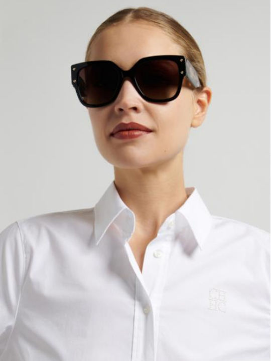 Carolina Herrera Unisex Sunglasses with Black Horn-Rimmed Frame and Grey Gradient Lenses HER 0366/S 807/HA