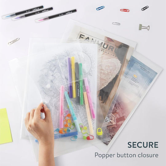 Hands Document Folder Set 30 Pcs A4 Size Plastic 33.5 X 23.5 Cm Clasp Closure Reusable Transparent