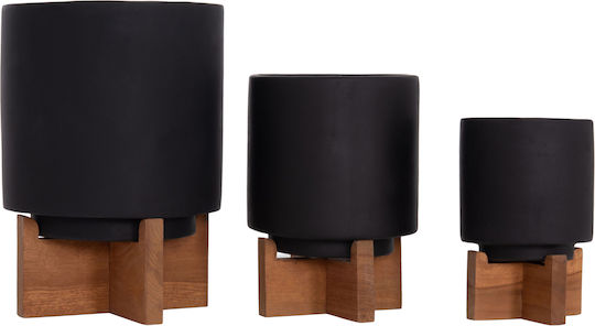 HomeMarkt Set of 3 Wooden Flower Pots Black 18cm