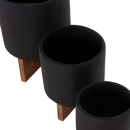 HomeMarkt Set of 3 Wooden Flower Pots Black 18cm