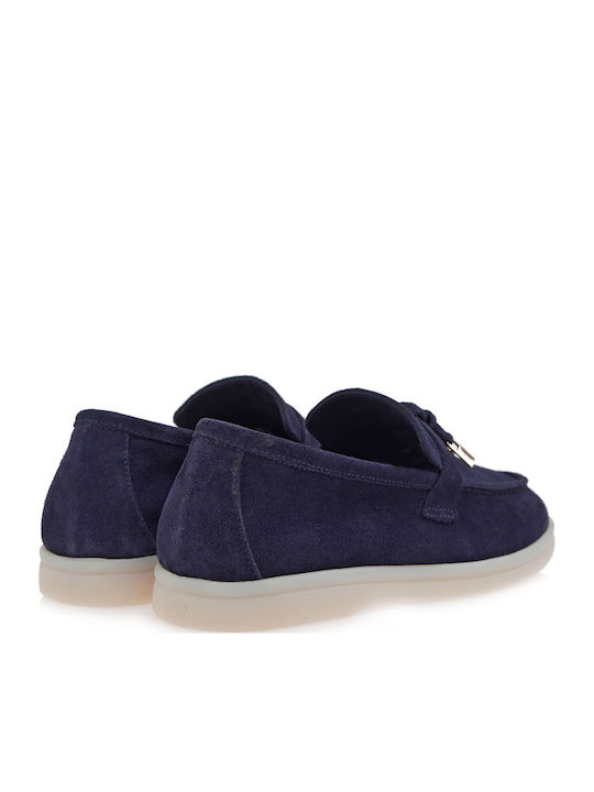 Leather Women's Loafers in Blue Color