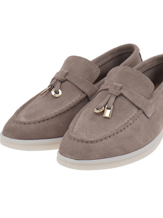 Δερμάτινα Γυναικεία Loafers σε Μπεζ Χρώμα