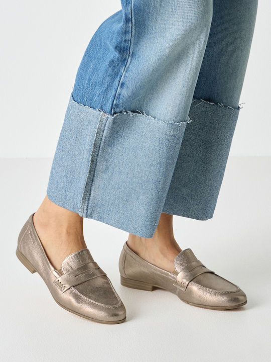 Leather Women's Moccasins in Gold Color