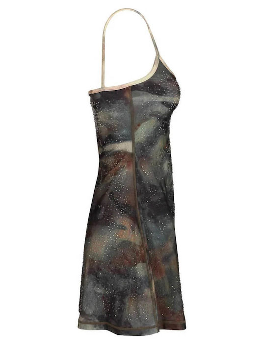 Summer Mini Evening Dress Open Back with Mesh Blue