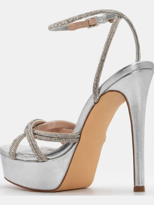 Sandalen mit Strass Silber