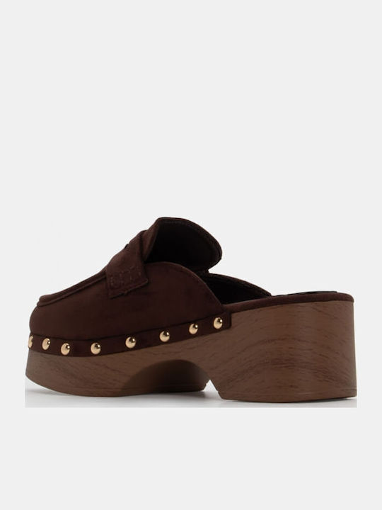 Suede Mules με Χαμηλό Τακούνι σε Καφέ Χρώμα