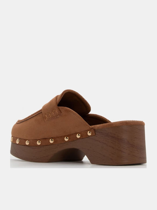 Suede Mule cu cu talpă joasă Toc în Culoare Maro