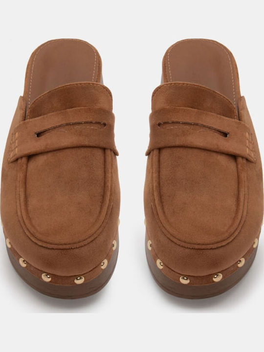Suede Mule cu cu talpă joasă Toc în Culoare Maro