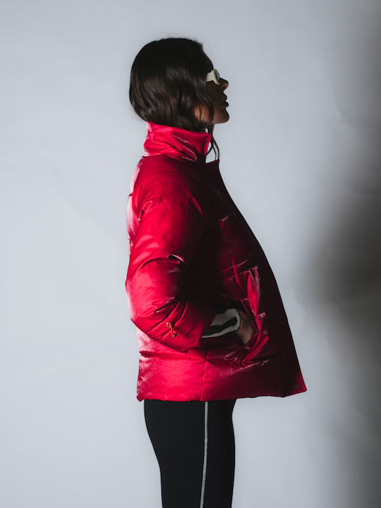 Lang Damen Puffer Jacke Wasserdicht für Winter Red