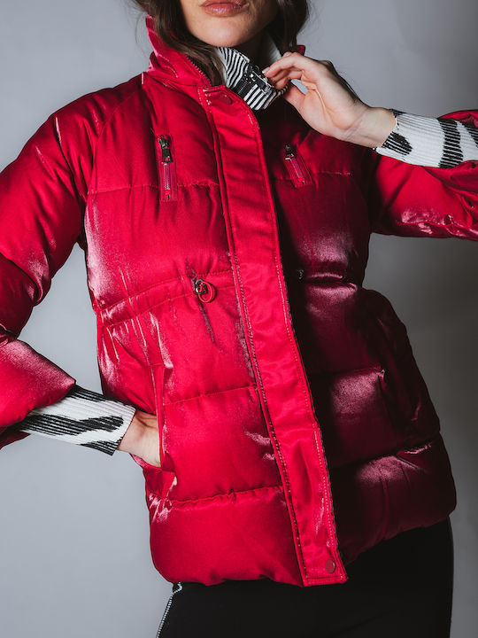 Lang Damen Puffer Jacke Wasserdicht für Winter Red