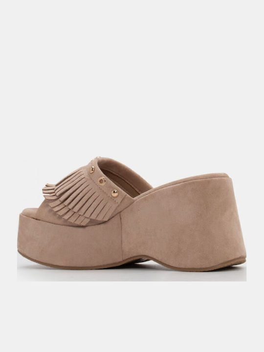 Women's Synthetic Leather Platform Shoes Beige