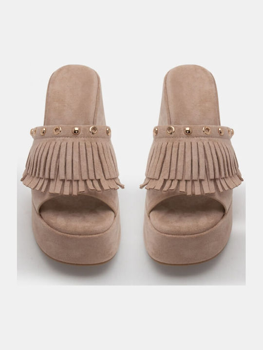 Women's Synthetic Leather Platform Shoes Beige