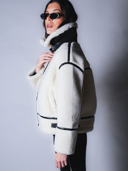 Sherpa Дамско Beige Палто с цип