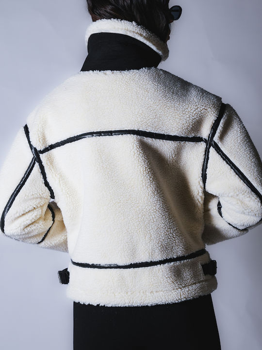 Sherpa Дамско Beige Палто с цип