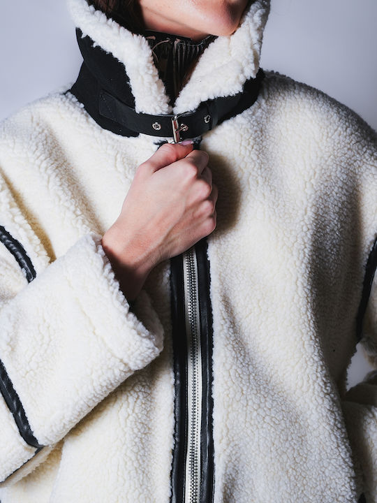 Sherpa Дамско Beige Палто с цип