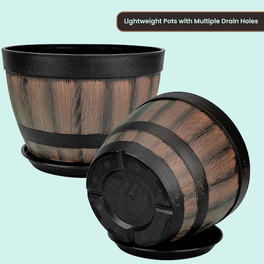 Belle Vous Set 2 Pots Plastic Brown/black with Saucer