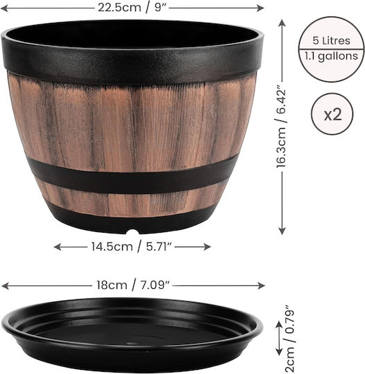 Belle Vous Set 2 Pots Plastic Brown/black with Saucer