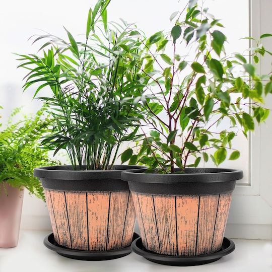 Belle Vous Комплект 3 Саксии Бъчви Пластмасови Brown/black