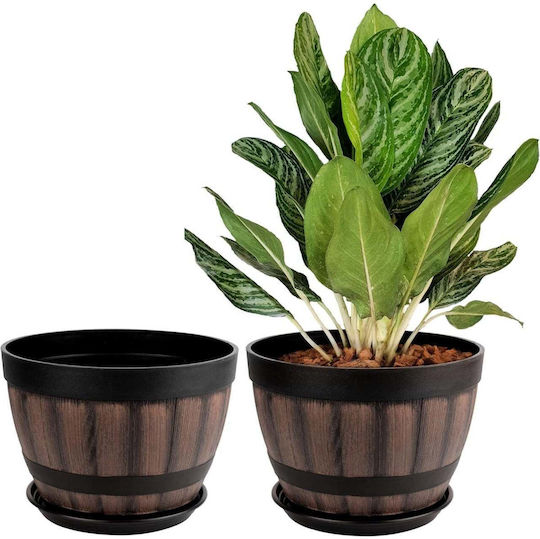 Belle Vous Set 2 Pots Plastic Brown/black with Saucer