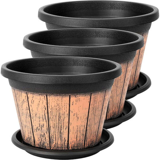 Belle Vous Комплект 3 Саксии Бъчви Пластмасови Brown/black