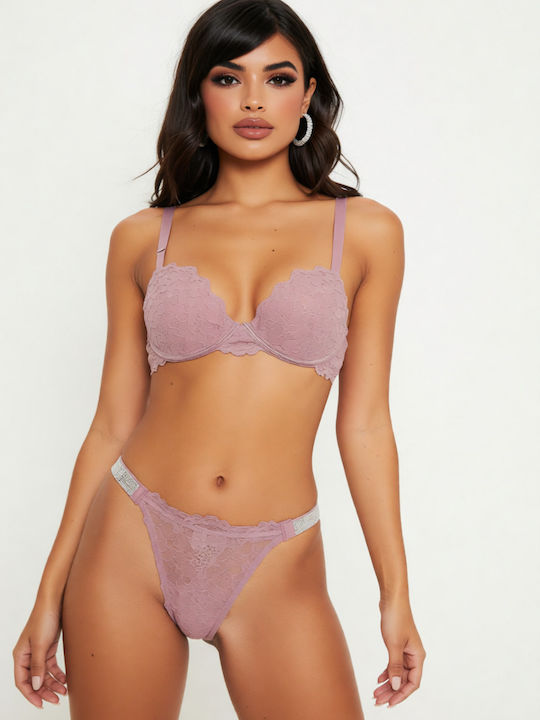 Lovelx Homewear Dantelat Set de Lenjerie cu Slip Pink