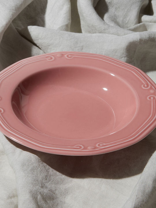 Estia Athénée Plate Soup made of Porcelain Pink with Diameter 23cm 6pcs