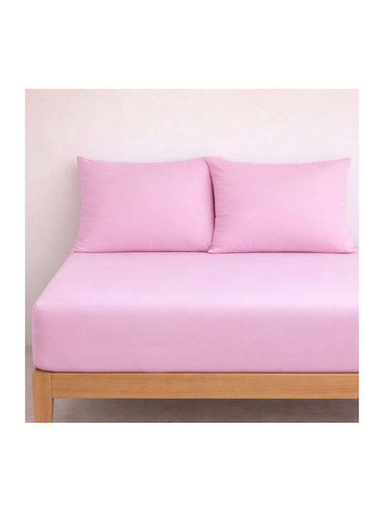 My Home Luxury Sheet Set with 2 Pillowcases Super-Double with Elastic 160x200+25cm. Monochrome Pink 3pcs