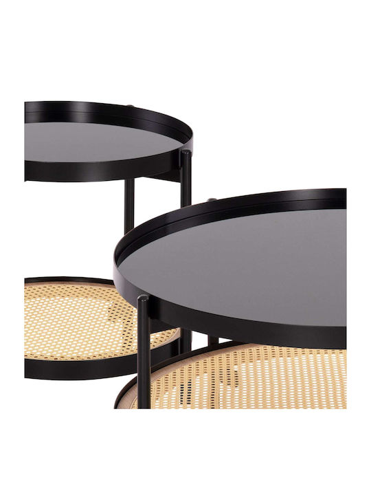 Round Side Table from Bamboo Black 2 Pieces M80xW80xH50cm