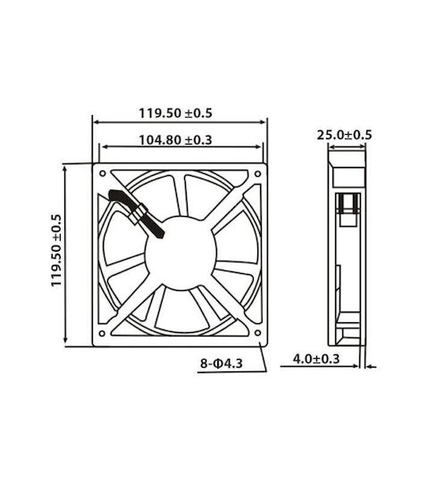 Fan 120x120x25 230VAC Sleeve Bearing Cable Rqa12025-hsl2 Tid