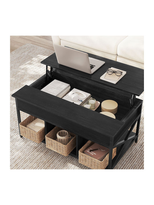 Rectangular Central Wooden Coffee Table with Lifting Mechanism Black 100x60x48cm