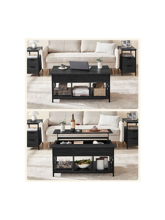 Rectangular Central Wooden Coffee Table with Lifting Mechanism Black 100x60x48cm