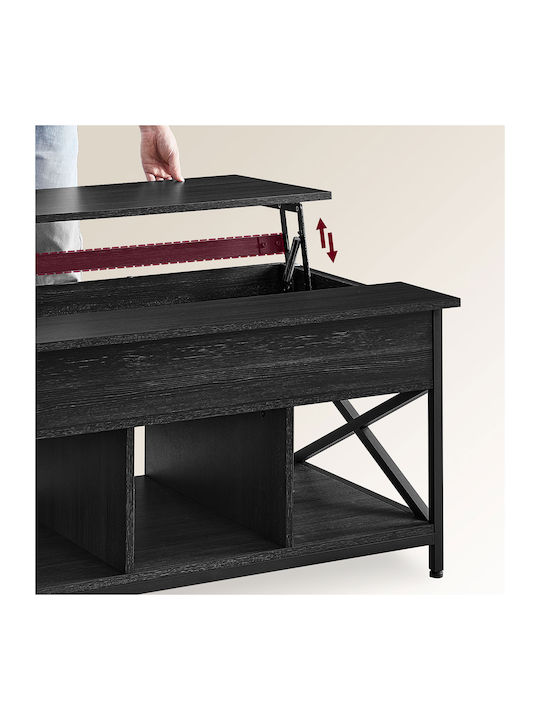 Rectangular Central Wooden Coffee Table with Lifting Mechanism Black 100x60x48cm
