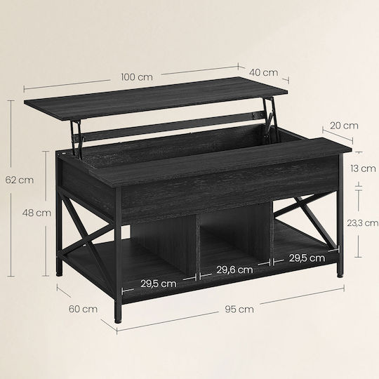 Măsuță Centrală de Cafea Dreptunghiulară din Lemn cu Mecanism de Ridicare Neagră 100x60x48cm