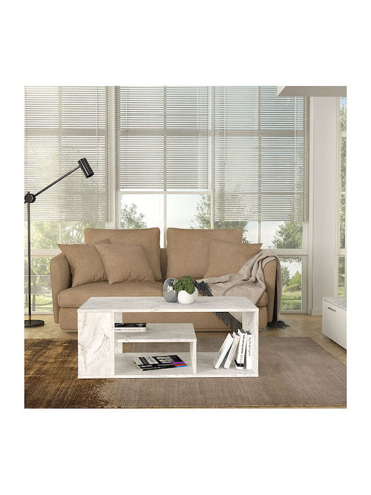 Ορθογώνιο Κεντρικό Τραπεζάκι Abdera Ξύλινο Λευκό Εφέ Μαρμάρου Μ110xΠ60xΥ42εκ.