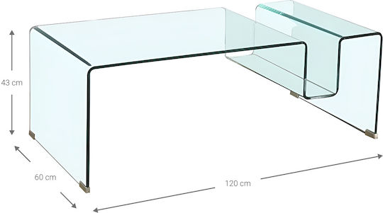 Masa De Cafea Centrală Rectangulară Din Sticlă Transparentă L120xL60xÎnălțime43cm